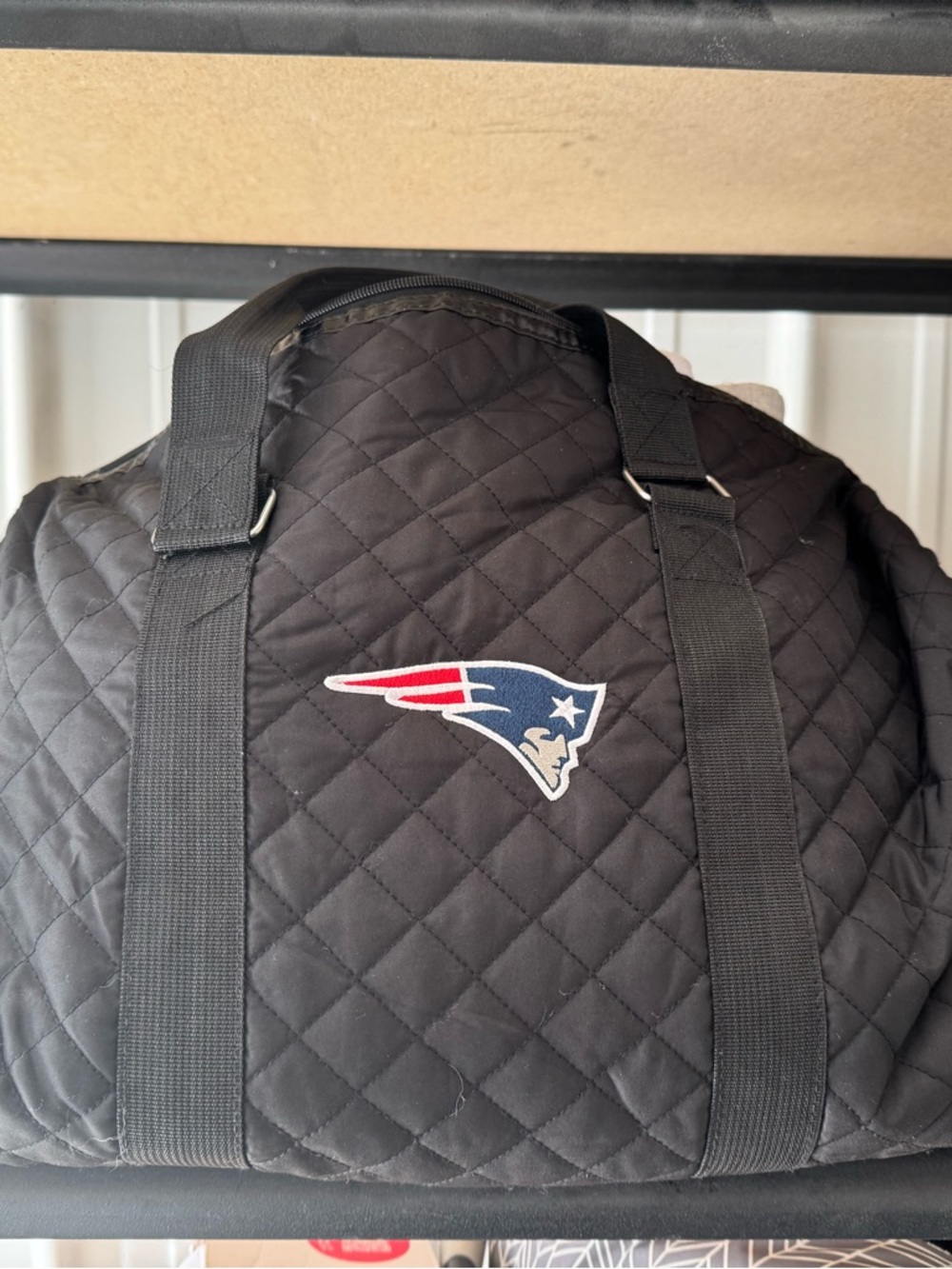 New England Patriots Quilted Black Travel Duffel Bag